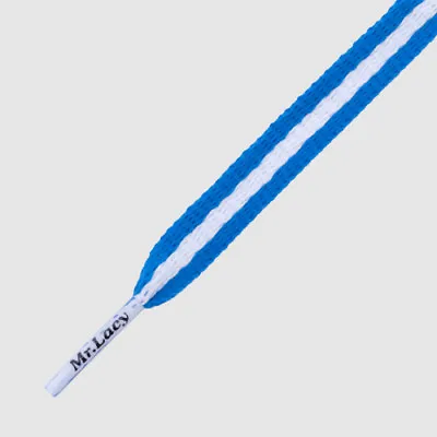 Laces Mr Lacy Stripies Blue / White Flat Laces With Fashion Stripe 130cm • £9.48