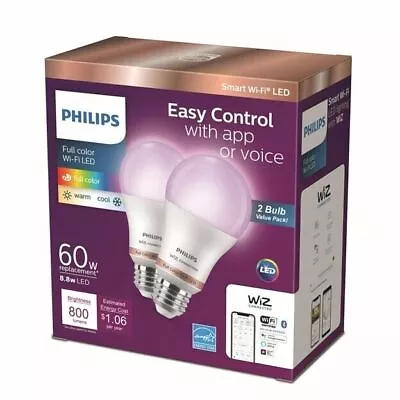 Philips Smart Wi-Fi Connected LED 60W A19 Light Bulb (9290023833A) Pack Pf 2... • $14.25