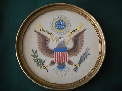 Vintage Needle Craft Embroidery American Eagle Framed Patriotic E Pluribus Unum • $29.95