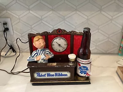 Vintage  Pabst Blue Ribbon Bartender With Clock  & Light • $125