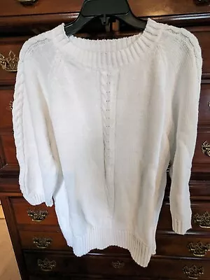 IB Diffusion Solid White Long Sleeve Cable Knit Sweater Size 1X Pre-owned  • $3.99