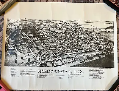 RARE VINTAGE POSTER - HONEY GROVE TEXAS Frameable Map - 17  X 22  - EX • $39.99
