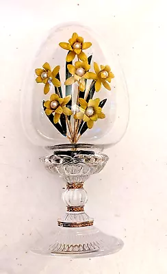 Vintage 1991 Franklin Mint Faberge Yellow Daffodil Bouquet Etched Crystal Egg • $39.99