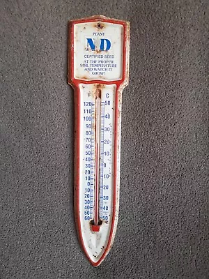 Vintage 13  Tin  Advertising Thermometer North Dakota Certified Seed Weathered  • $24
