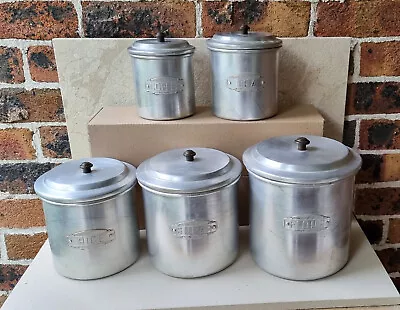 Vintage 1930s Art Deco Waratah Australia Aluminium Five Graduated Canister Set • $96.33