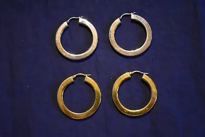 Vintage Gold Tone And Silver Tone Chunky Hoop Leverback Earrings 2 Pair • $10