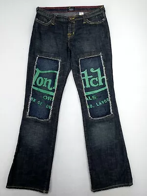 VTG Von Dutch Pants Womens Sz 31 Flared Bootcut Jeans Distressed Spell Out 90s • $161.24