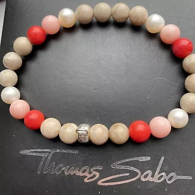 Thomas Sabo Red Coral Pearl Beaded Charm Carrier Bracelet Size 16 Cm • £24.99