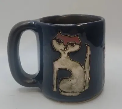 Mara Stoneware Hand Painted Heirogliphics Colorful Cats Coffee Mug 16oz • Mexico • $28