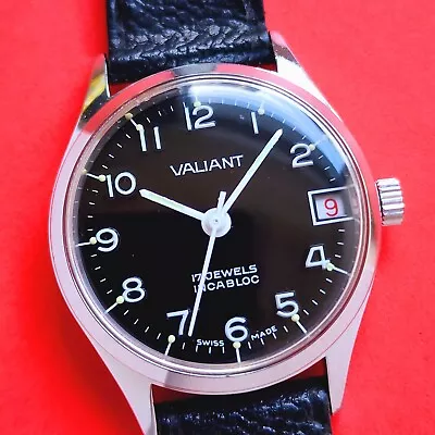 $129 • Buy Vintage Watch Valiant Black Dial Date Vintage Amazing Condition Swiss Manual