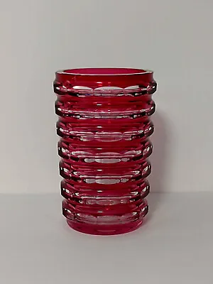 Art Deco Val St. Lambert Crystal Hexagonal Vase Cranberry Cut To Clear 6  - EUC • $149.99