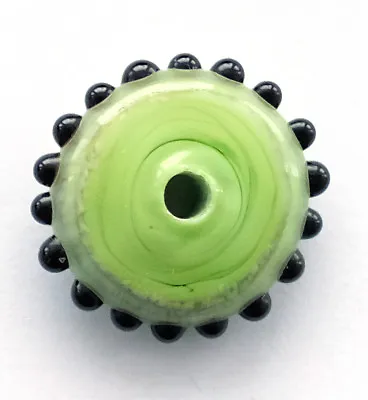 One Stunning Green Flat Quirky Lampwork Focal Bead Hand Made In The Uk 21 Mm • £6.25