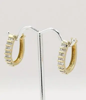 Zales 14K 4.4g Yellow Gold Baguette Round Alternating Diamond Huggie Earrings • $399.49