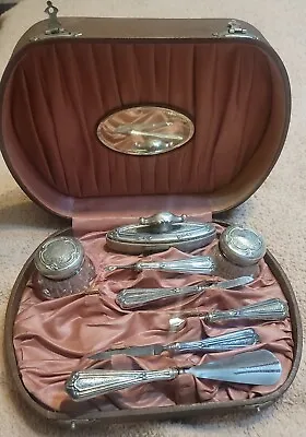 8 Pc Antique Vtg Silver Plated Grooming Vanity Nail Kit Set W/ Box • $68