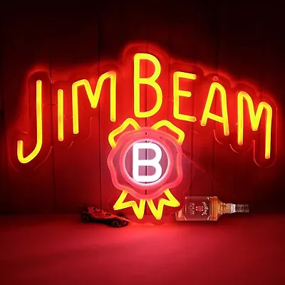 Jim Beam Neon Sign Wall Decor Neon Lights Bedroom LED Beer Dorm Man Cave Bar • $69.99