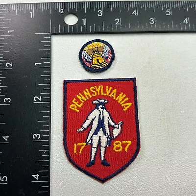 2 Patches Pennsylvania Inc. 1787 Statehood +Bonus Cut-out Tiny Liberty Bell 39NH • $6.95