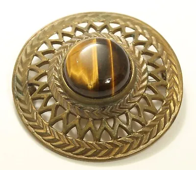 Vintage Finland Kalevala Koru Bronze Tiger's Eye Geometric Brooch Pin • $69.99