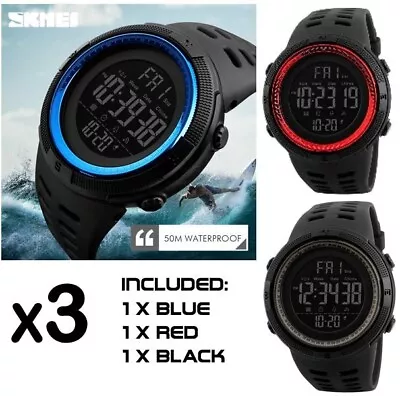 X 3 Mens Watches Simple Digital Military Sport WatchesWaterproof LED Large Dial • $39.95