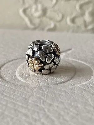 Pandora Retired Sterling Silver 14k Gold Lucky Four Leaf Clover Charm 790387 • £45