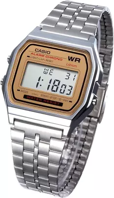 Casio-A168WA-watch Vintage Retro Silver Gold Stainless Steel Digital Unisex AU • $16.88