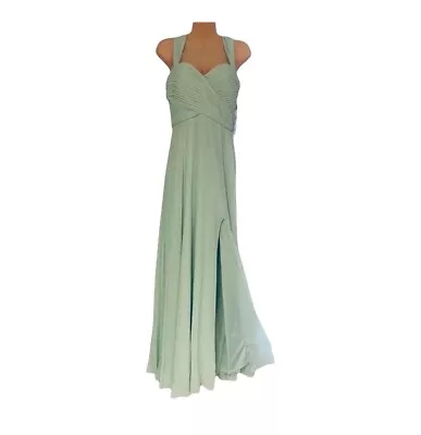 Size 5 Pastel Sage/Mint Green Chiffon SEQUIN HEARTS Wedding Guest Maxi Dress • $19.99