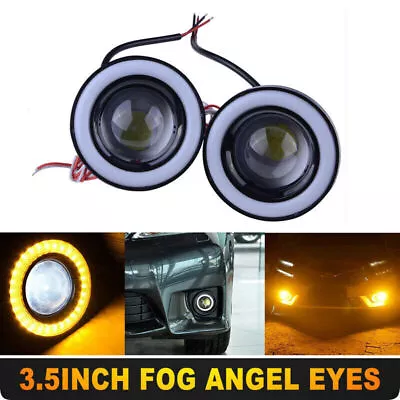 Car Projector LED Fog Light Lamp Round Yellow Halo Angel Eye Ring Bulbs 3.5in • $26.98