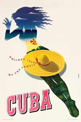 Holiday Isle Tropics Vintage Cuba Travel Advertising Giclee Canvas Print 14x20 • $36
