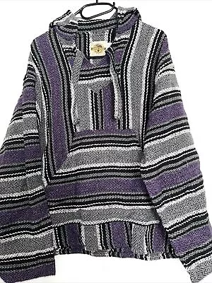 £13.99 • Buy Mexican Baja Drug Rug Poncho Vintage Size Medium - Festival, Relaxed Hippy Camp