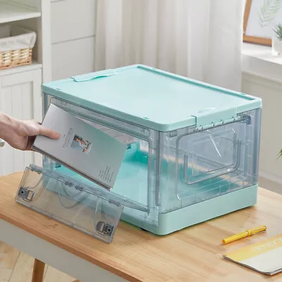 £13.95 • Buy 47L Folding Plastic Storage Box Basket Home Tidy Organizer With Lids And Wheels