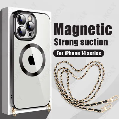 For Apple IPhone 15 14 Pro Max 13 Plating Lanyard Cross Neck Case-Magsafe Cover • £6.59