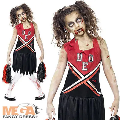 Zombie Cheerleader Girls Halloween Fancy Dress High School Childs Costume Outfit • £11.99