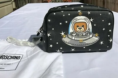 AW18 Moschino Couture Jeremy Scott UFO TEDDY BEAR INVASION BLACK MAKE UP BAG • $495