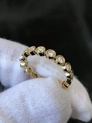 14k Yellow Gold & Diamonds Milgrain Edge Bezel Halo Eternity Band Ring Size 7 • $1850