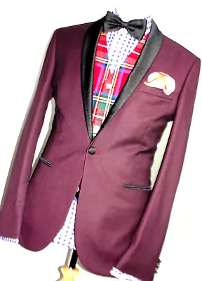 Luxury Mens D&g Dolce Gabbana  Burgundy Tuxedo Dinner  Slim Fit Suit 38r W32  • £249