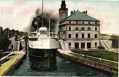 Soo Michigan Anchor Line Passenger Boat Leaving Weitzel Lock Vintage Postcard • $7.95