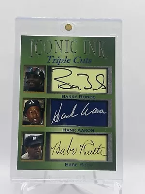 Iconic Ink Triple Cuts Babe Ruth Hank Aaron Barry Bonds FAX Auto #’d /1000 SP • $13.50