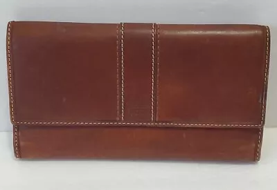 Vintage Coach Brown Leather Trifold Wallet W/Snap Closure Coin Zip 7.5  X 4.5  • $30