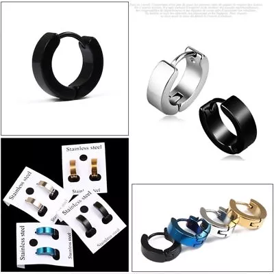 $13.56 • Buy 2pc Pair Hoop Huggie Sleeper Earrings Mens Kpop Kids Punk Black Silver Gold Blue