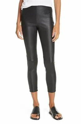 $1250 Vince Black 100% Lamb Leather Cropped Leggings XS Needs Repair NEW V299 • $49.99