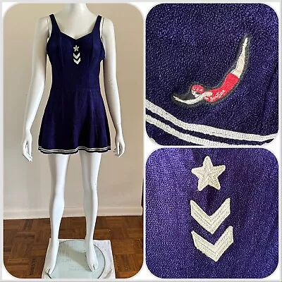 1940s Jantzen Swimsuit Dress Playsuit Swim WWII Nautical Sailor Star Patch VTG • $300