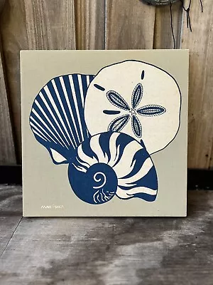 Vintage MARUSHKA Sand Dollar Nautilus Shell Canvas Screen Print Wall Art Coastal • $49