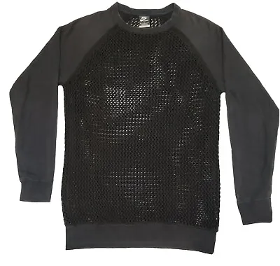 Nike Crew Neck Sweater Pullover Mesh Knit Black Sportswear NSW Mens Medium • $45