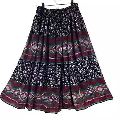 Vintage 90’s Boho Button Front Crinkle Maxi Skirt Size L Aztec Southwest • $58.25
