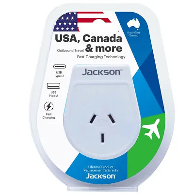 $30 • Buy Jackson Travel Power Adaptor/Adapter AUS/NZ To USA & Canada W/ USB Type A/Type C