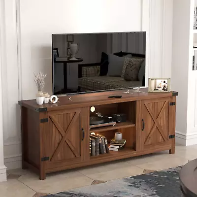 Modern Farmhouse TV Stand With Two Barn Doors And Storage Cabinets For Televisio • $172.99