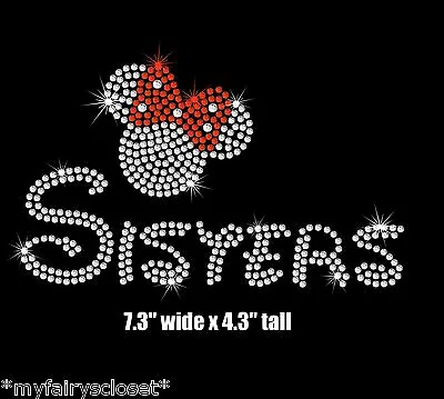 7.3  Sisters Minnie Mouse Iron On Rhinestone Transfer Patch Your Bow Color • $13.25