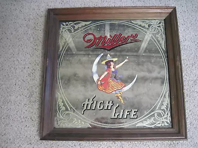 Vintage 1980 Miller High Life Lady In The Moon Mirrored Beer Sign No Reserve • $39.95