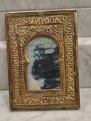 Antique Handmade Art Moroccan Brass Wall Engraved Mirror Door Shape 5.25  • $29.99