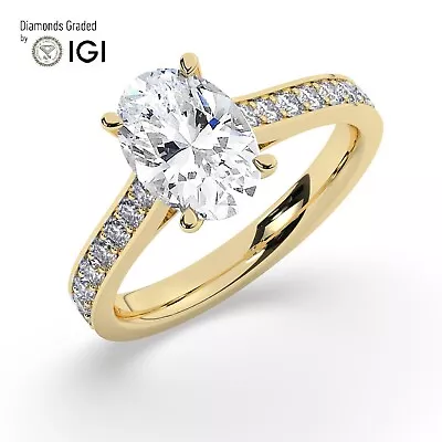 Oval Solitaire  14K Yellow Gold Engagement Ring2.00 Ct Lab-grown IGI Certified • $2074