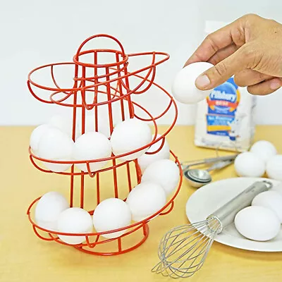 (Red)Egg Storage Organizer Steel Egg Spiral Dispenser Rack For Kitchen • £17.04